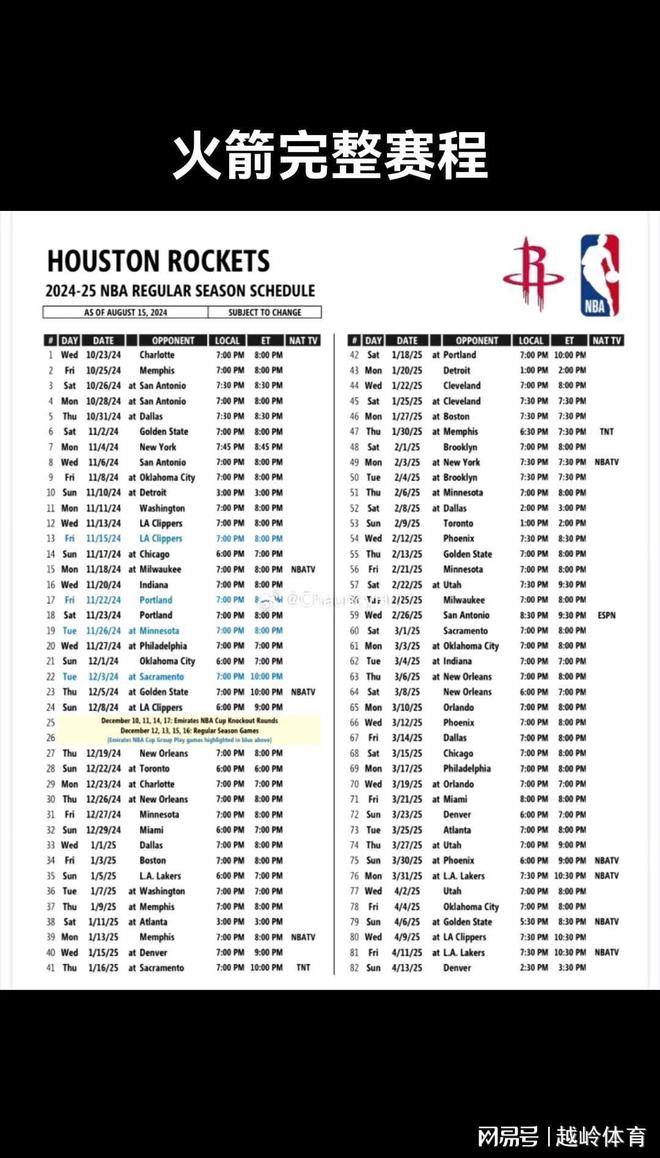 竞猜-火箭赛程(火箭赛程最新)